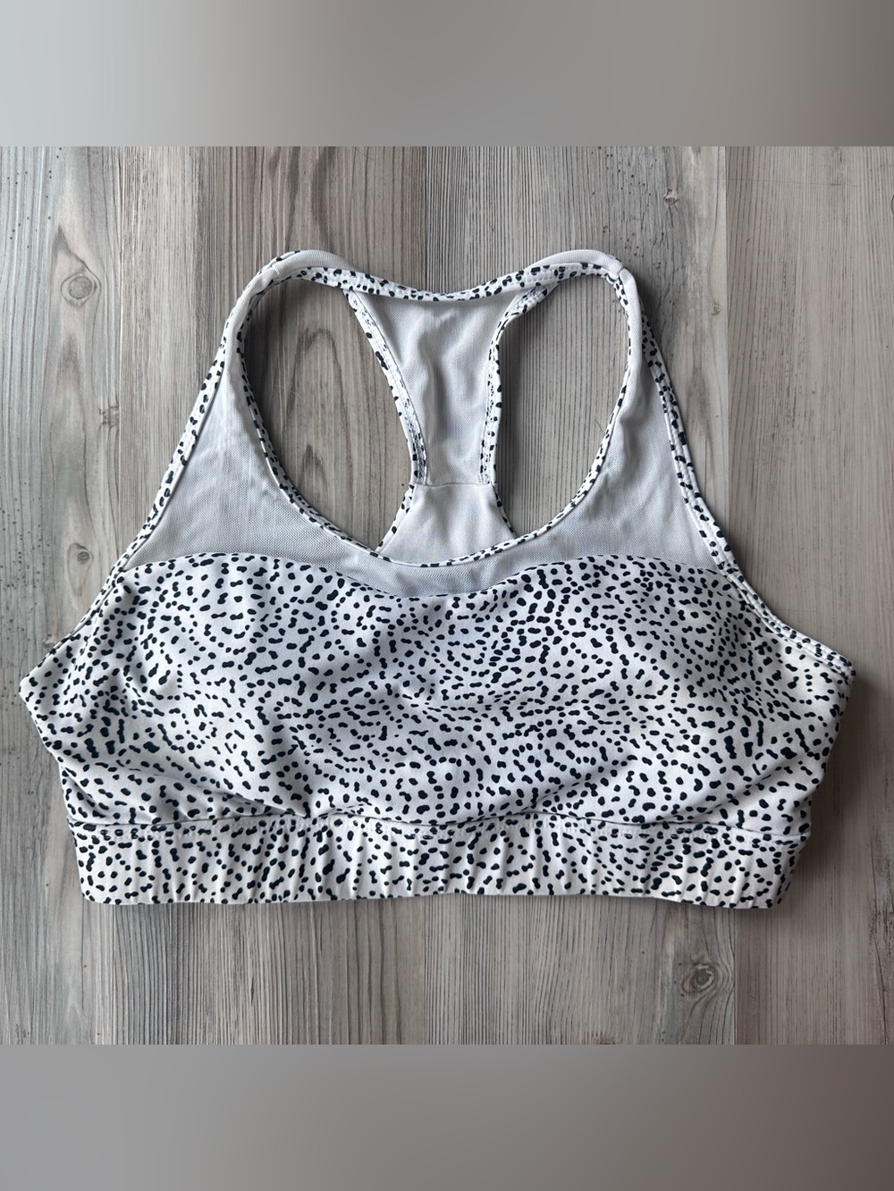 SHEIN Black White Speckled Print Racerback Mesh Sports Bra Size L